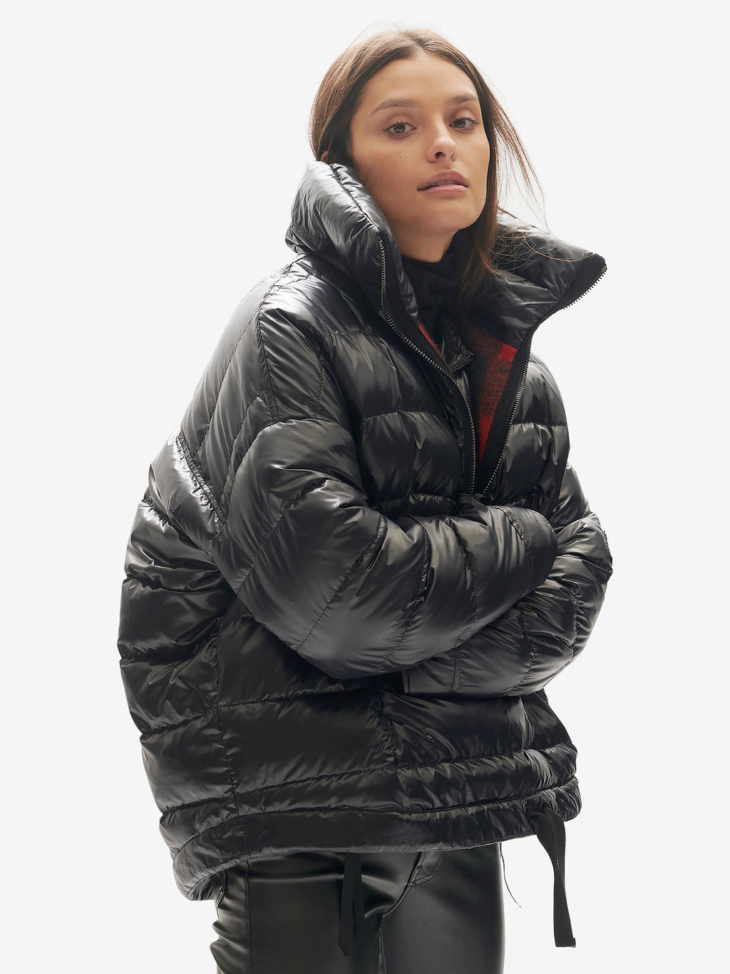 Reversible Wool Half Zip Puffer - Black Plaid