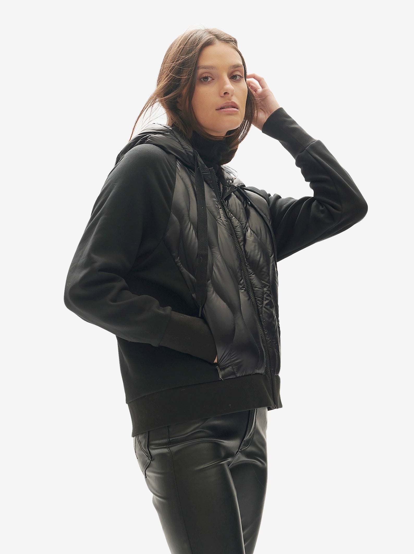 Down Zip Hoodie - Black