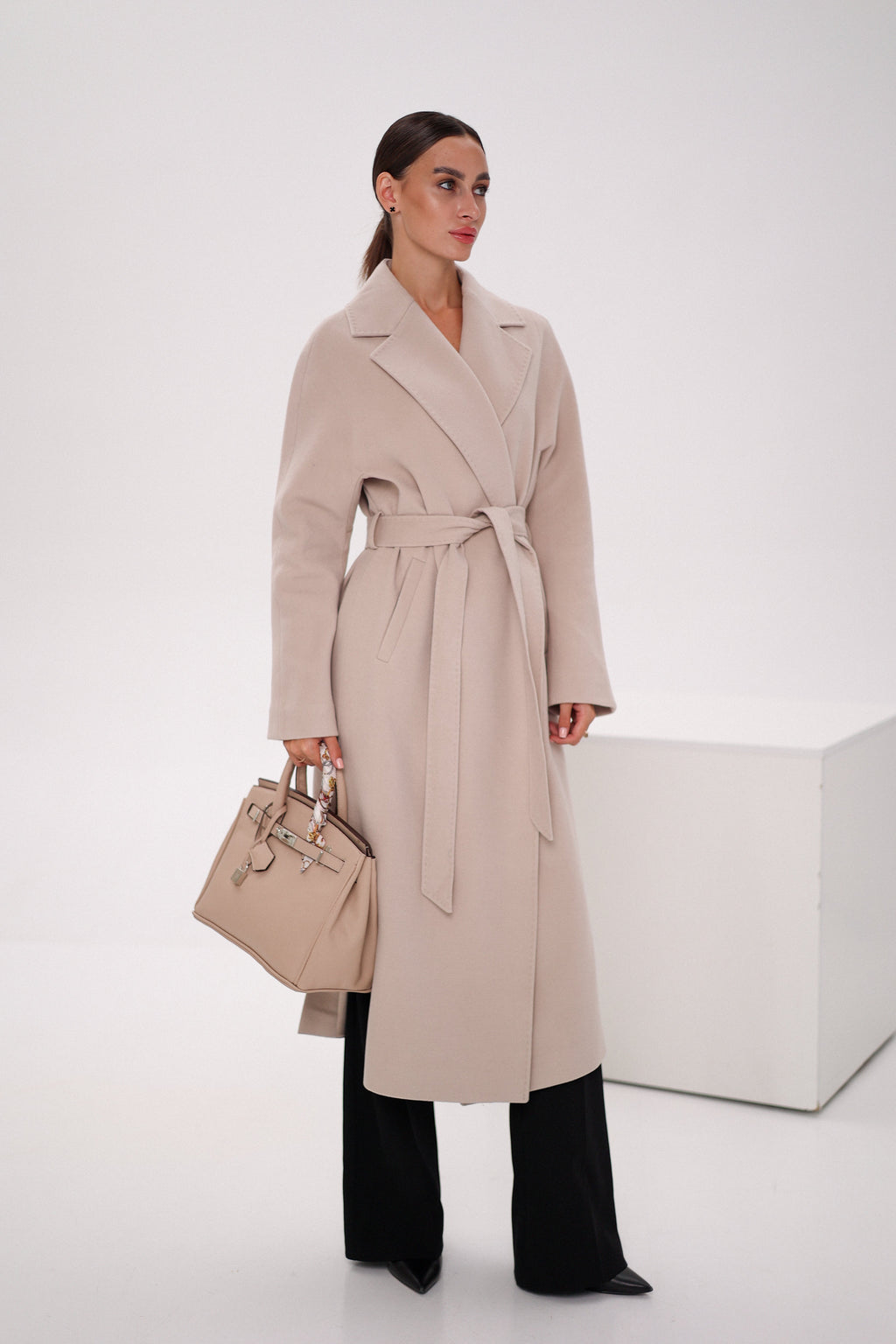 Cambridge Comfort Wraparound Wool Cashmere Coat in Nude