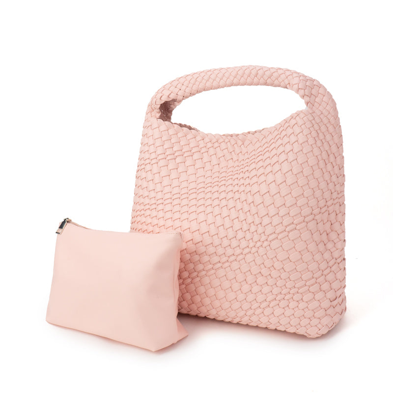 The Willow | Large Woven Vegan Leather Tote - Light Pink