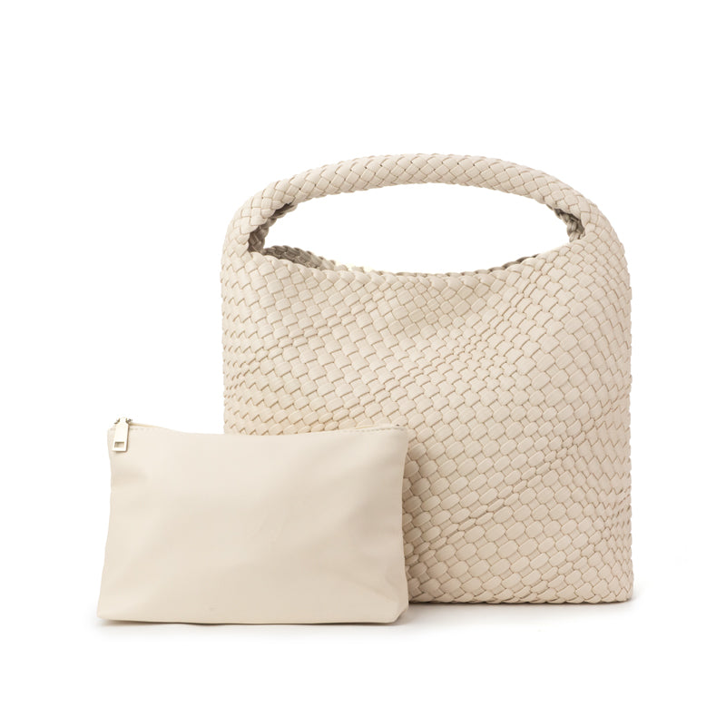 The Willow | Large Woven Vegan Leather Tote - Ivory