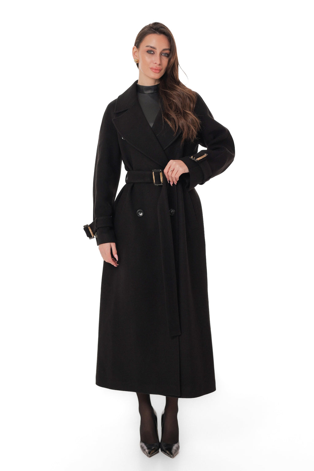 Madeline Cashmere Wool Blend Overcoat in Black