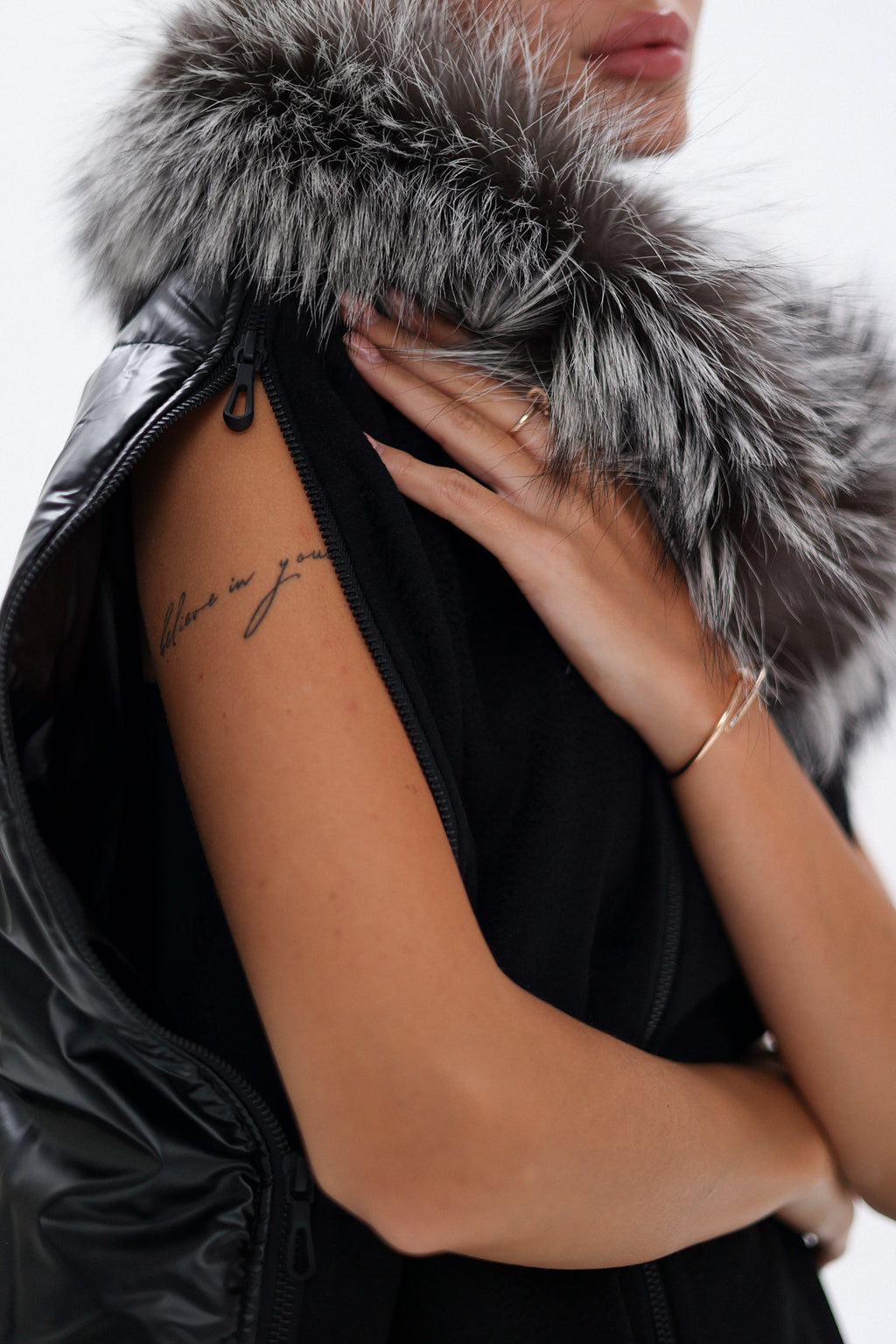 Saga®Furs Silver Fox Wool Cashmere Poncho Vest in Black