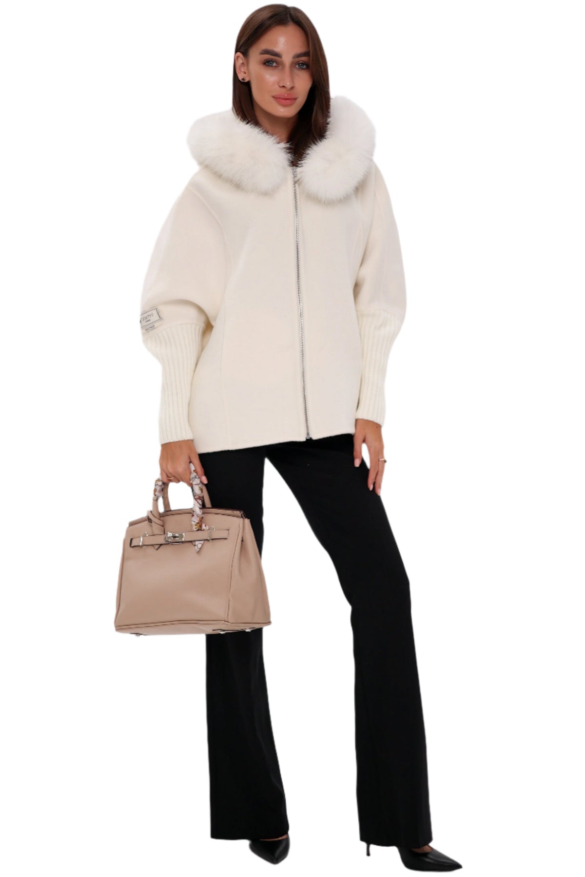 Saga®Furs Hooded Polar Fox Wool Alpaca Coat in White