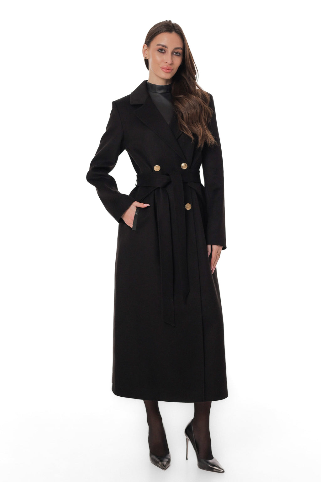Vivian Tailored Cashmere Wool Coat in Black