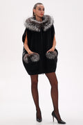 Saga®Furs Silver Fox Wool Cashmere Poncho Vest in Black