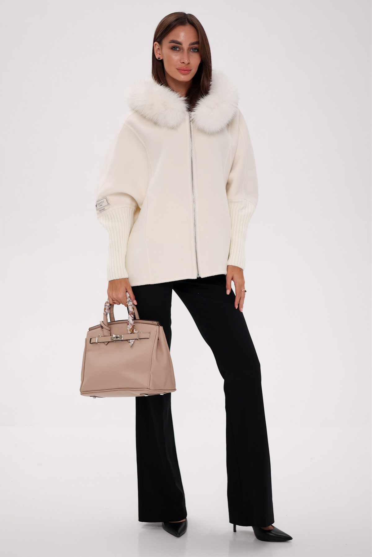 Saga®Furs Hooded Polar Fox Wool Alpaca Coat in White