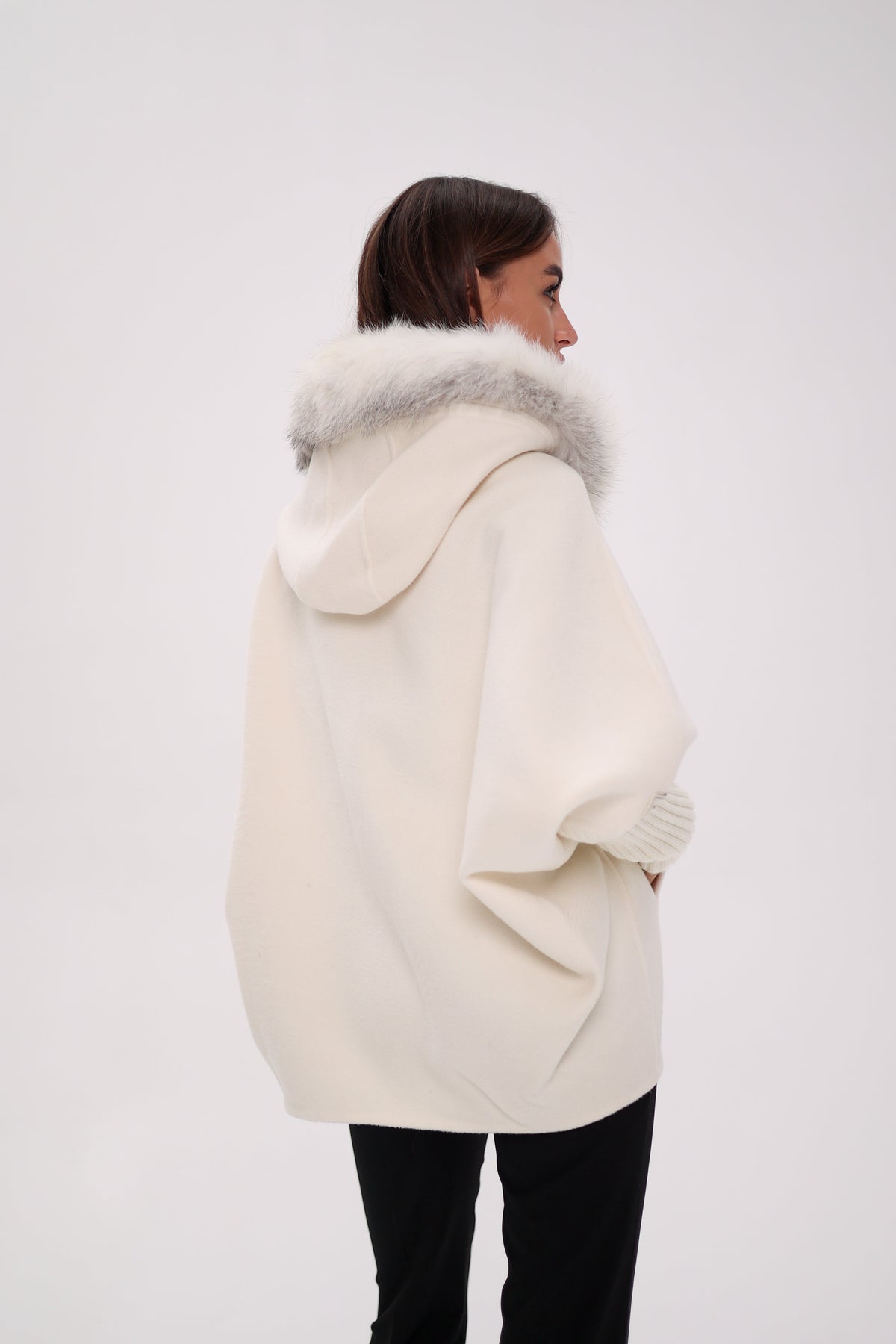 Saga®Furs Hooded Polar Fox Wool Alpaca Coat in White