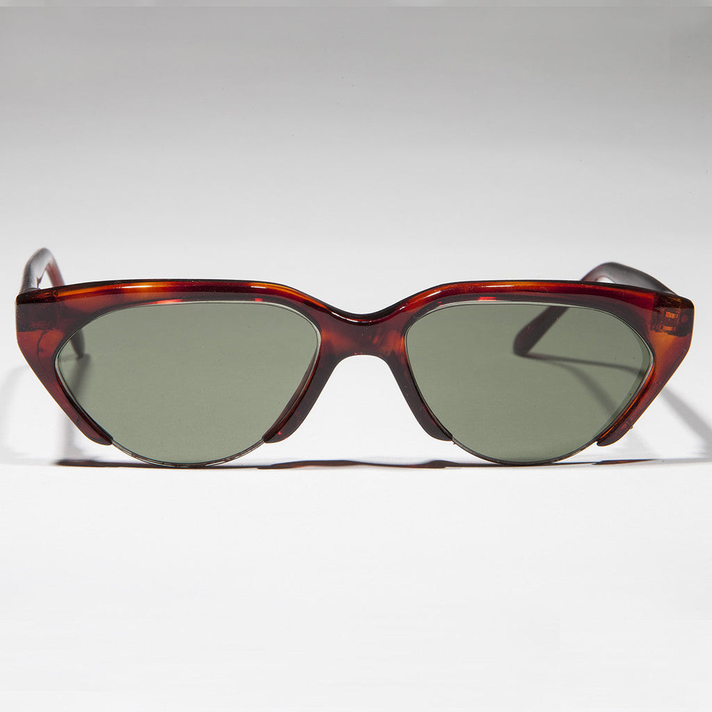 Punk Goth Semi-Rimless Half Frame Polygon Vintage Sunglass - Hazel