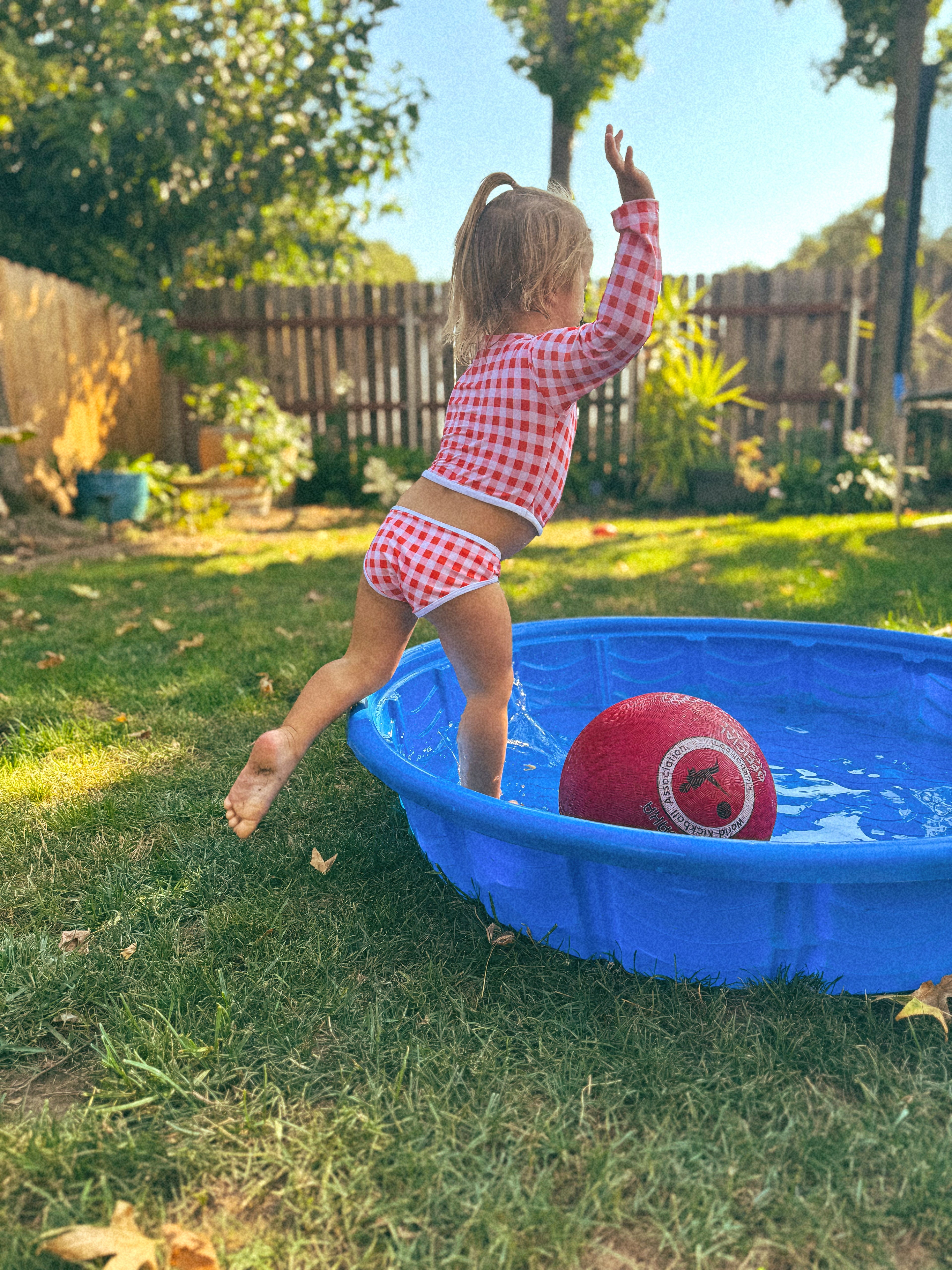 Stevie Two Piece Kids Swimsuit - Guava Gingham