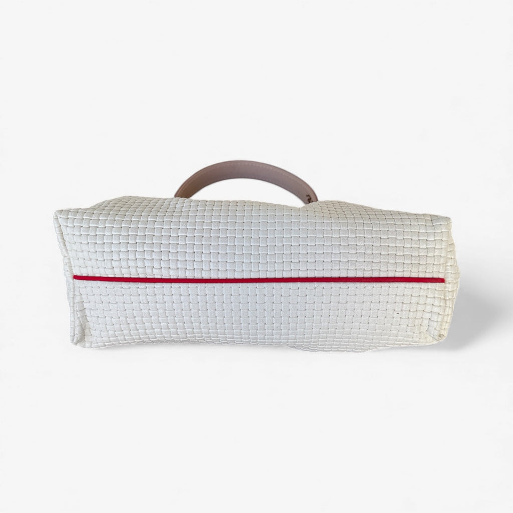 Blair-East West Shoulder Bag, White embossed leather