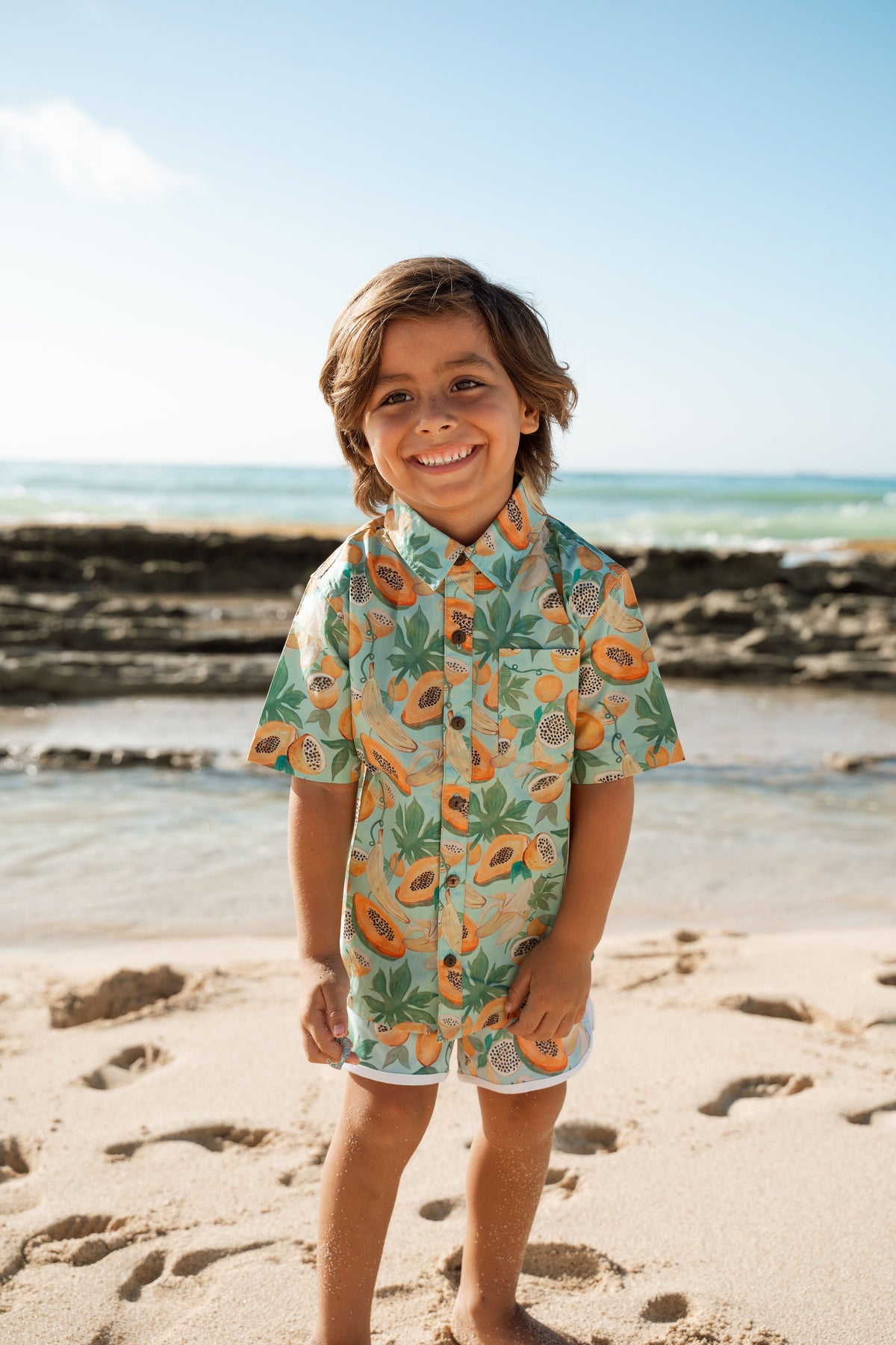 Papaya Print Kids Aloha Shirt