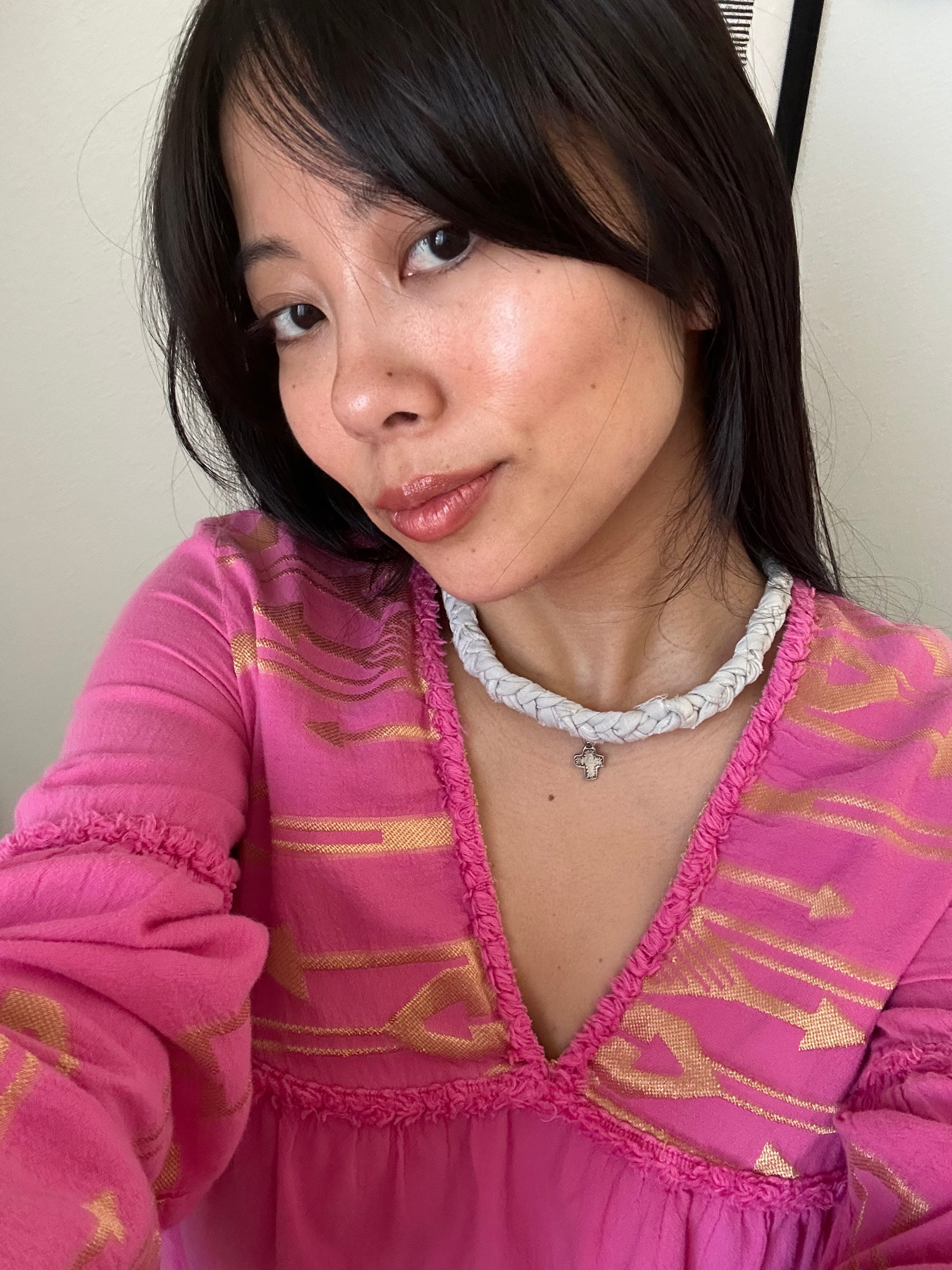 Lara Upcycled Scarf Necklace with Sterling Silver Cross