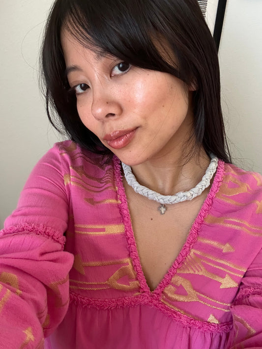 Lara Upcycled Scarf Necklace with Sterling Silver Cross