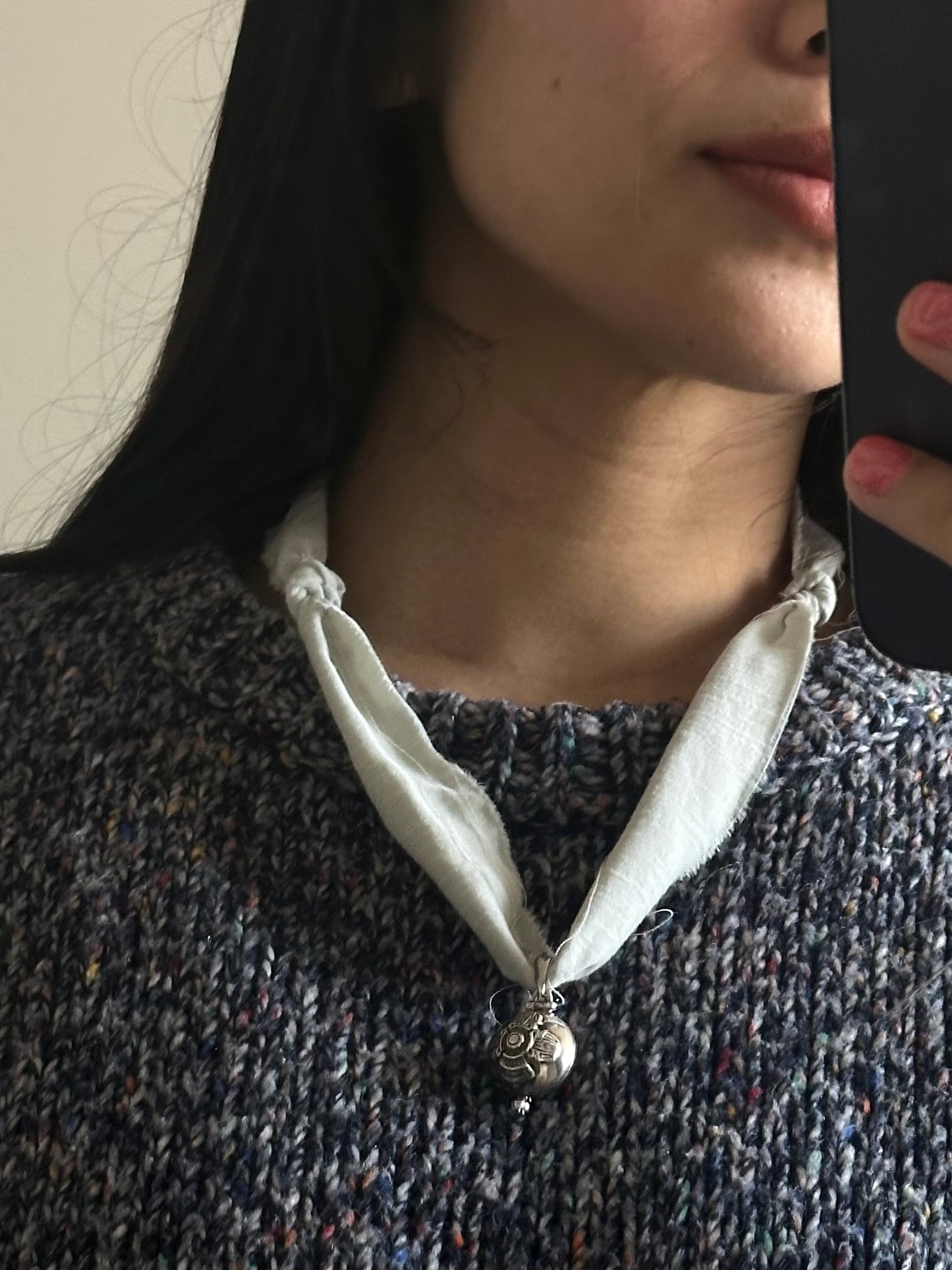 Elle Upcycled Scarf Necklace with Sterling Silver Locket