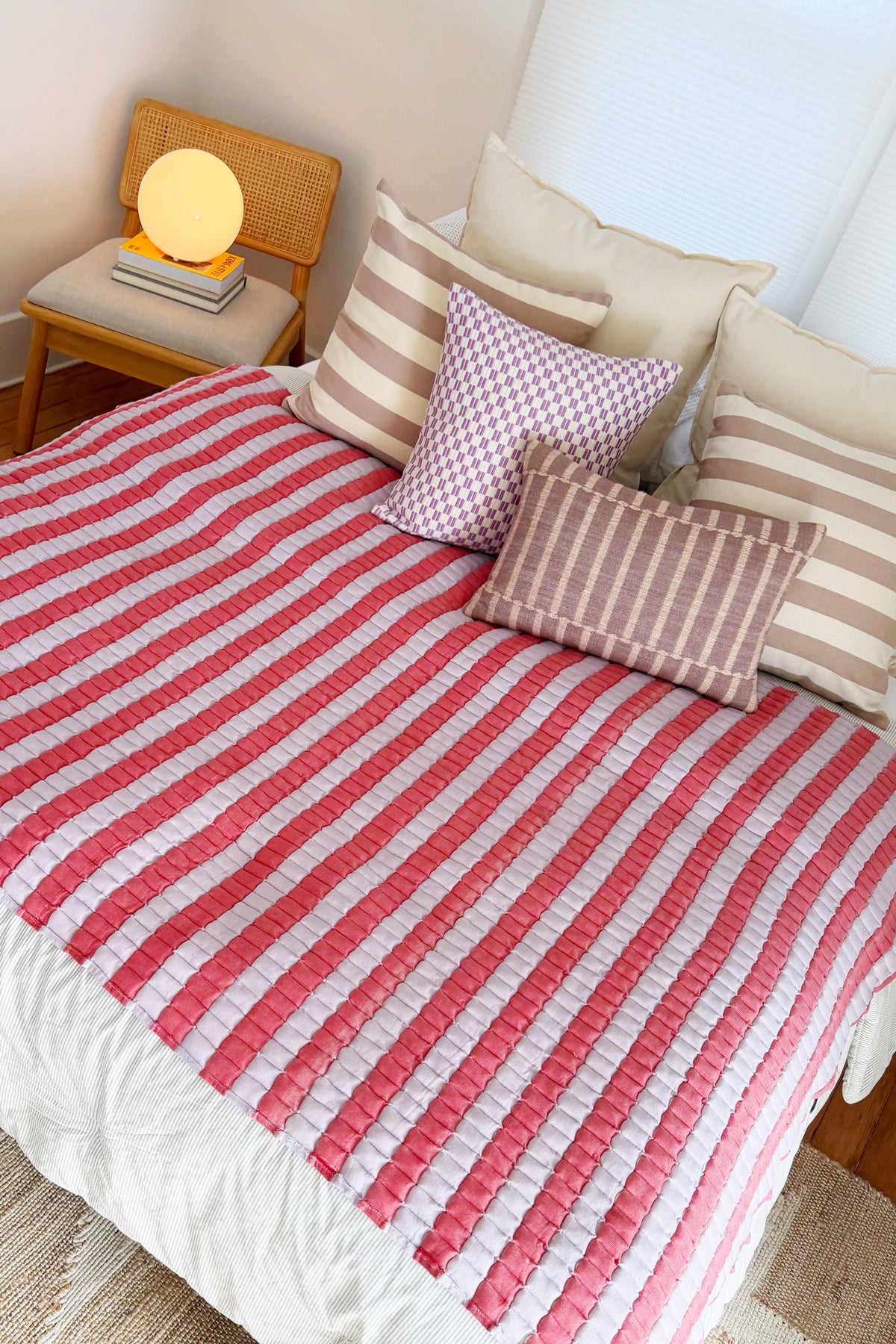 Quilted Sujani Throw Blanket - Soft Lilac and Red