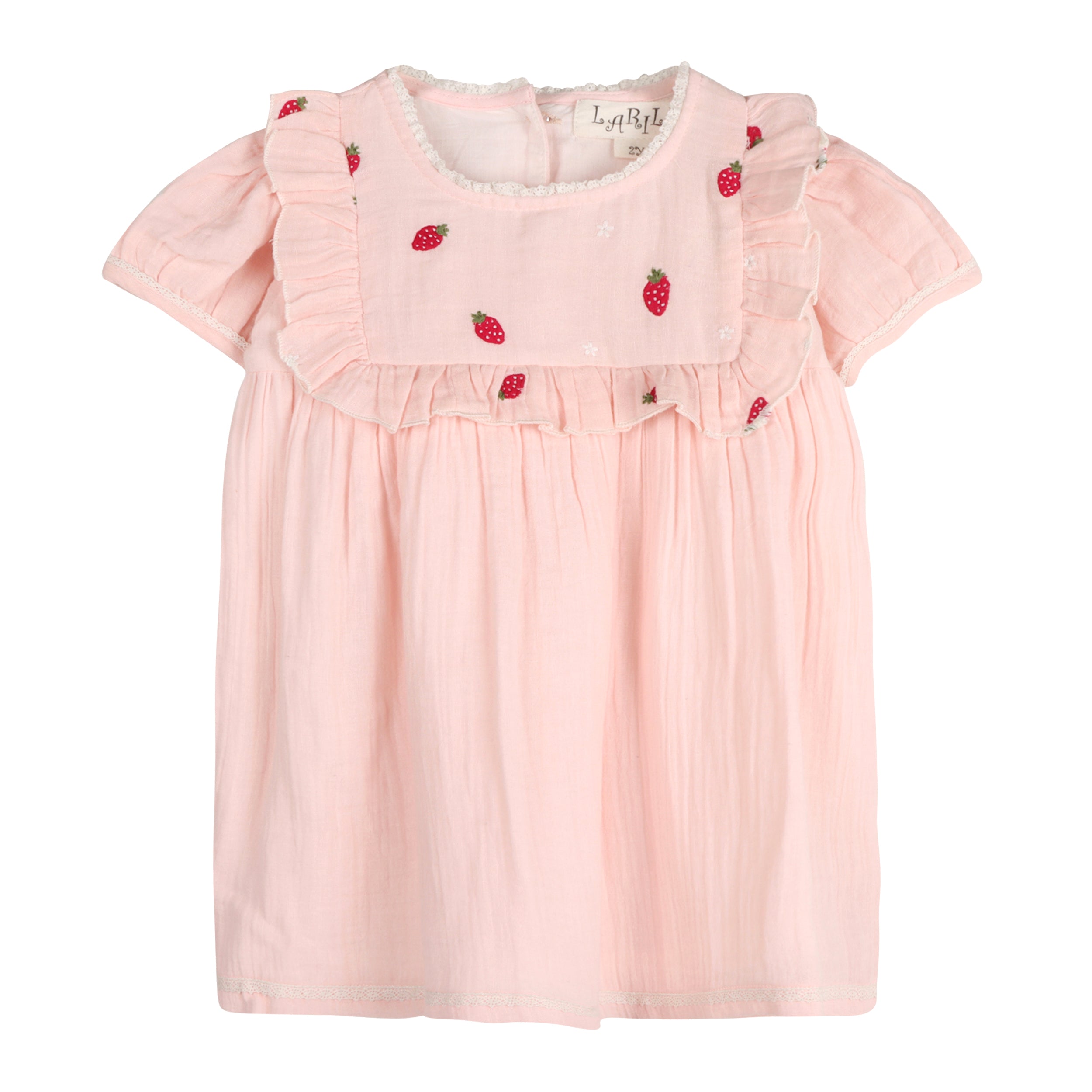 Strawberry Embroidered Dress in Pale Pink