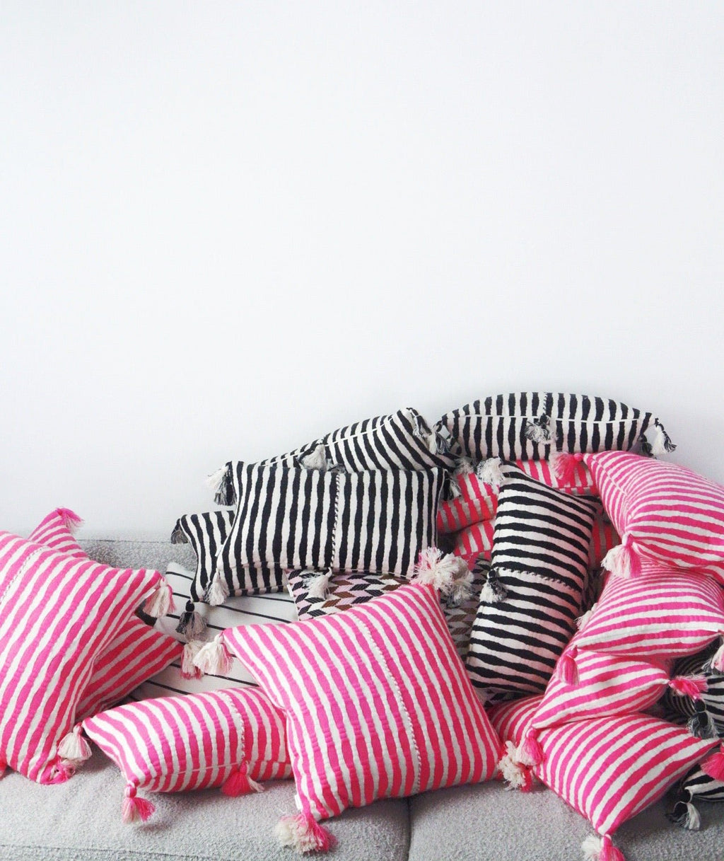 Antigua Pillow - Black and Natural Ivory