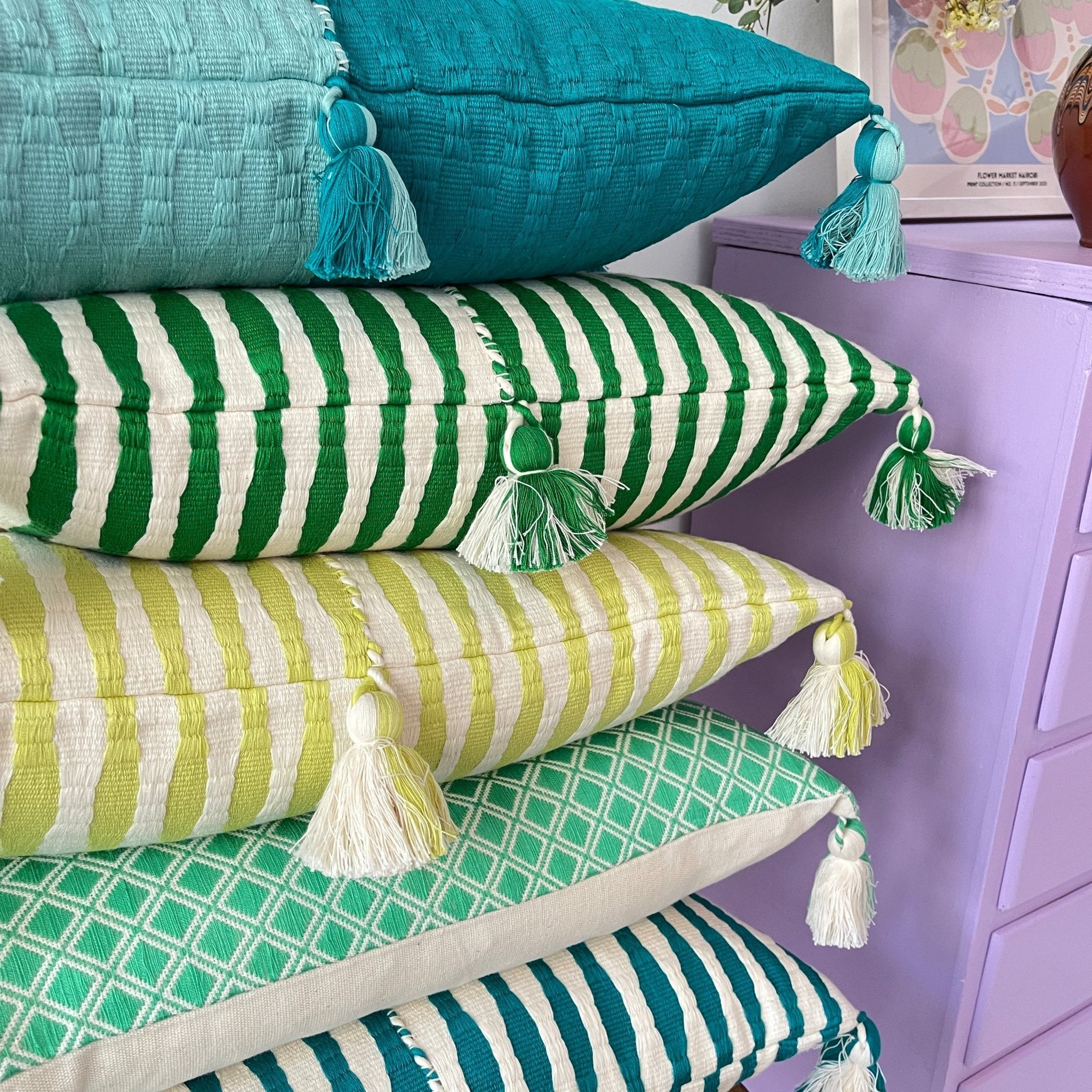 Antigua Pillow - Lemon Lime + Ivory Stripe