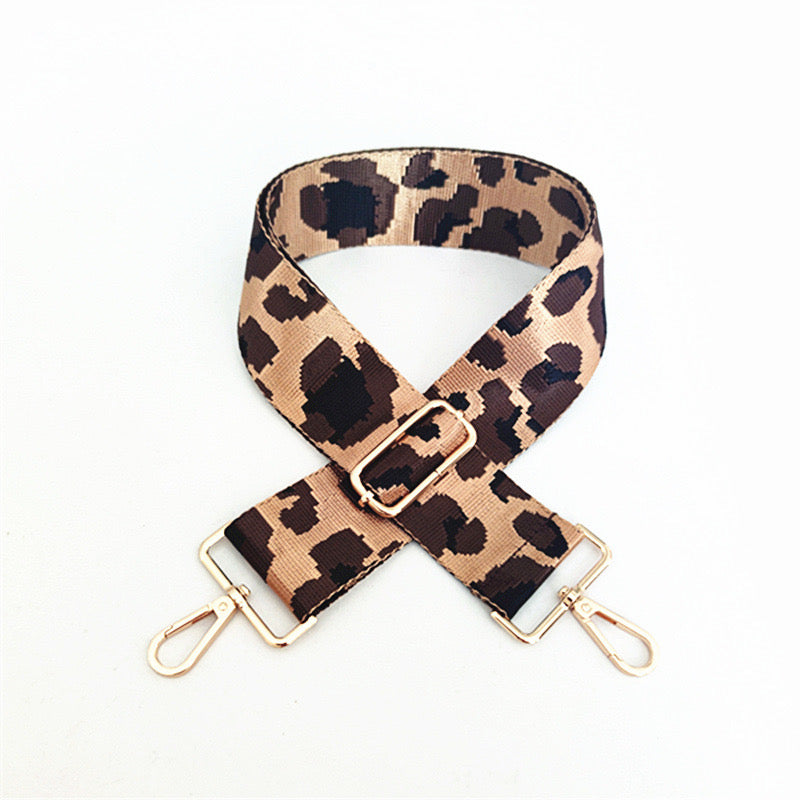 Beige Leopard Bag Strap - Gold Hardware