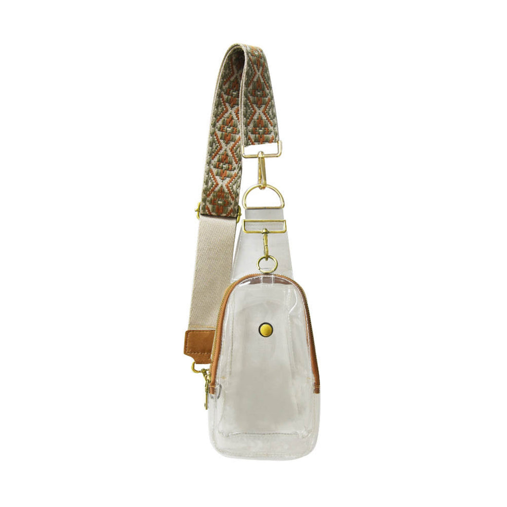 The James | Clear with Brown Trim Sling Bag - Pick Your Strap