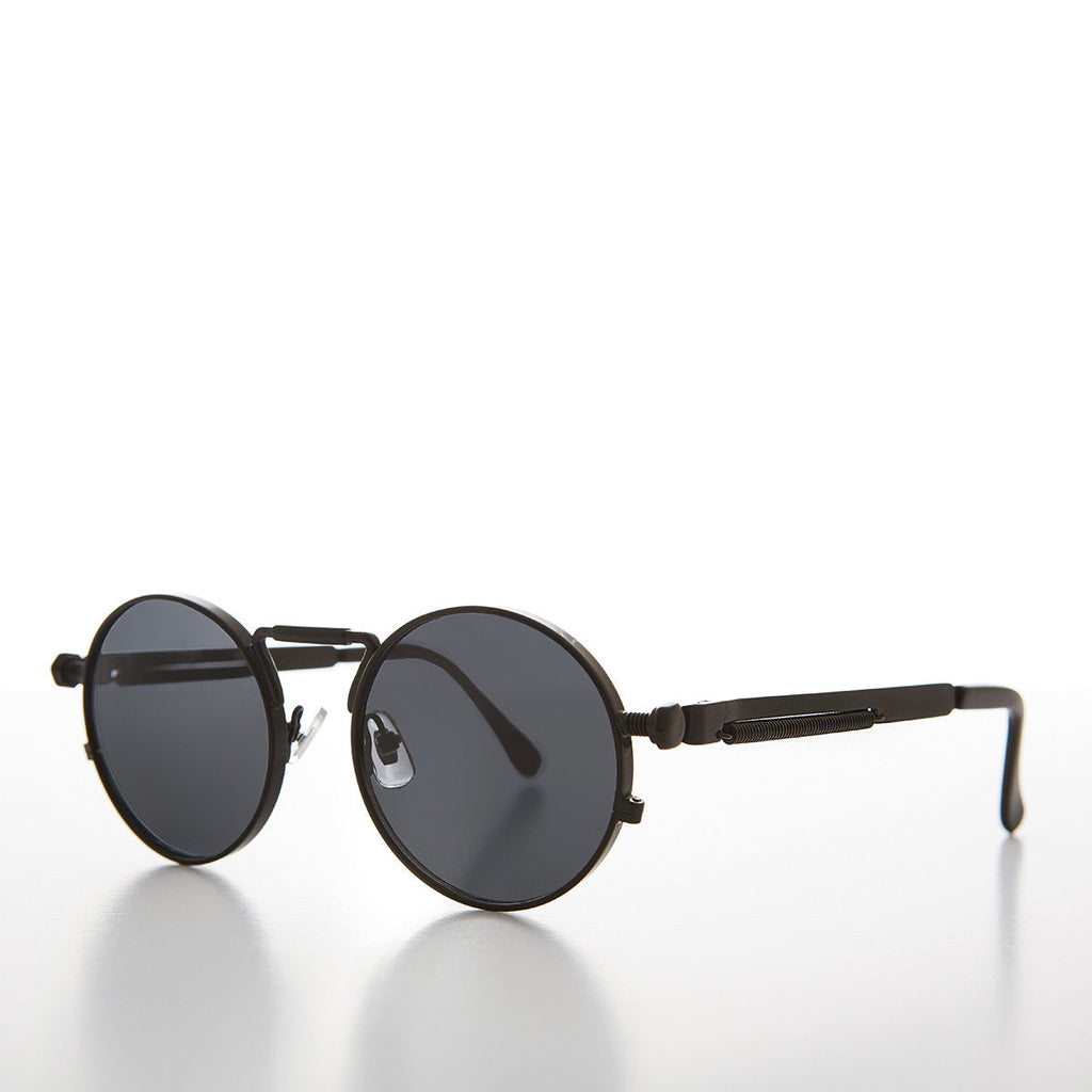 Round Black Metal Goth Steampunk Sunglass - Ivan 2