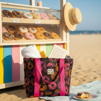 Jams World Lined Tote Bag - Neon Donuts