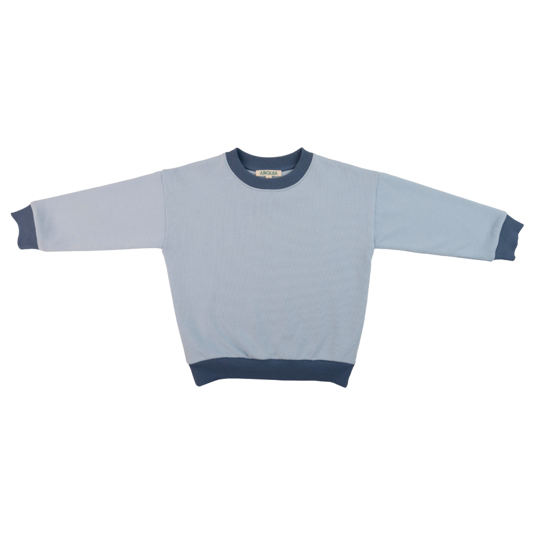 Kids Contrast Sweatshirt in Light Blue with Navy Blue
