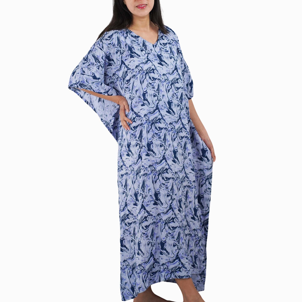 Kaftan Dress Rayon Blue Marble Lightweight
