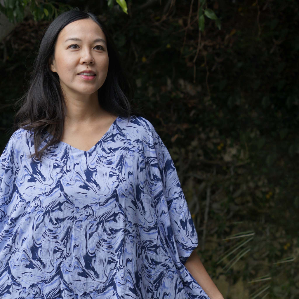 Kaftan Dress Rayon Blue Marble Lightweight