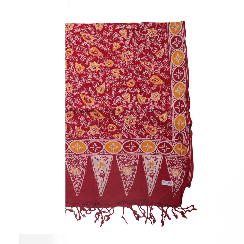 Handmade Batik Scarf - Cotton - Foliage in Red