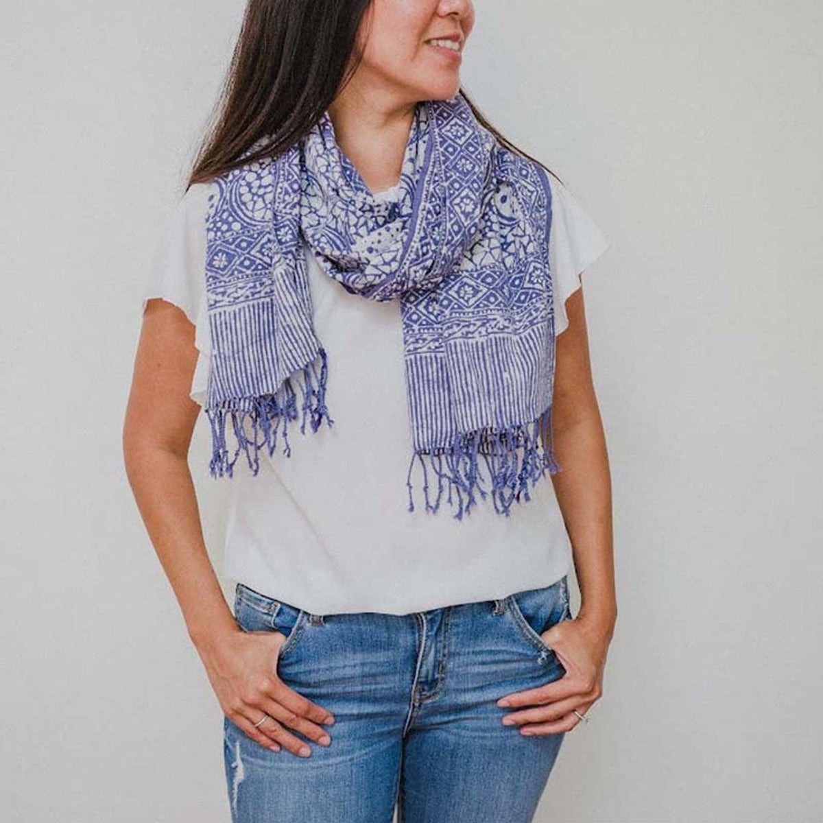 Handmade Batik Scarf - Cotton Fabric - Stone