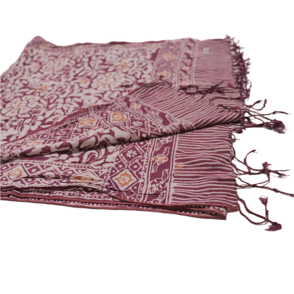 Hand Dyed Batik Scarf - Soft Cotton - Plum Haze, Purple