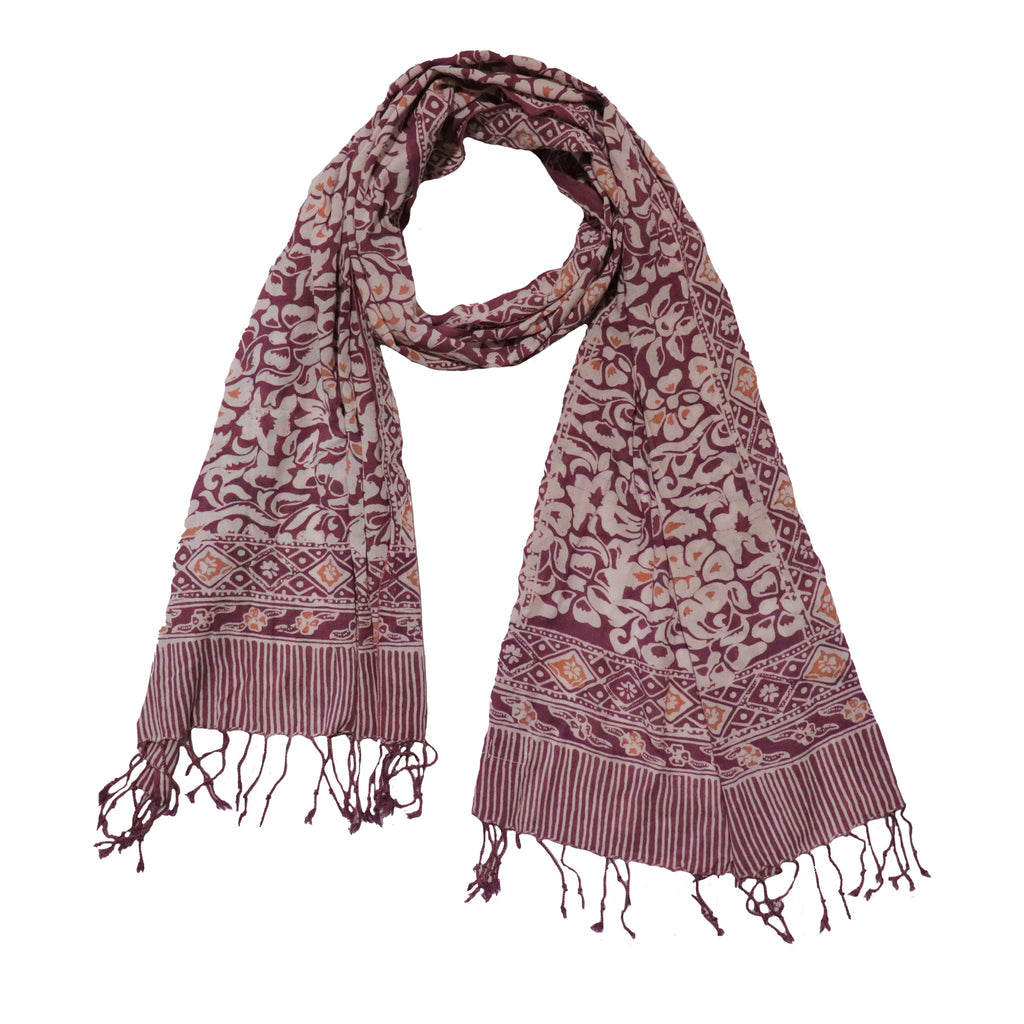Hand Dyed Batik Scarf - Soft Cotton - Plum Haze, Purple