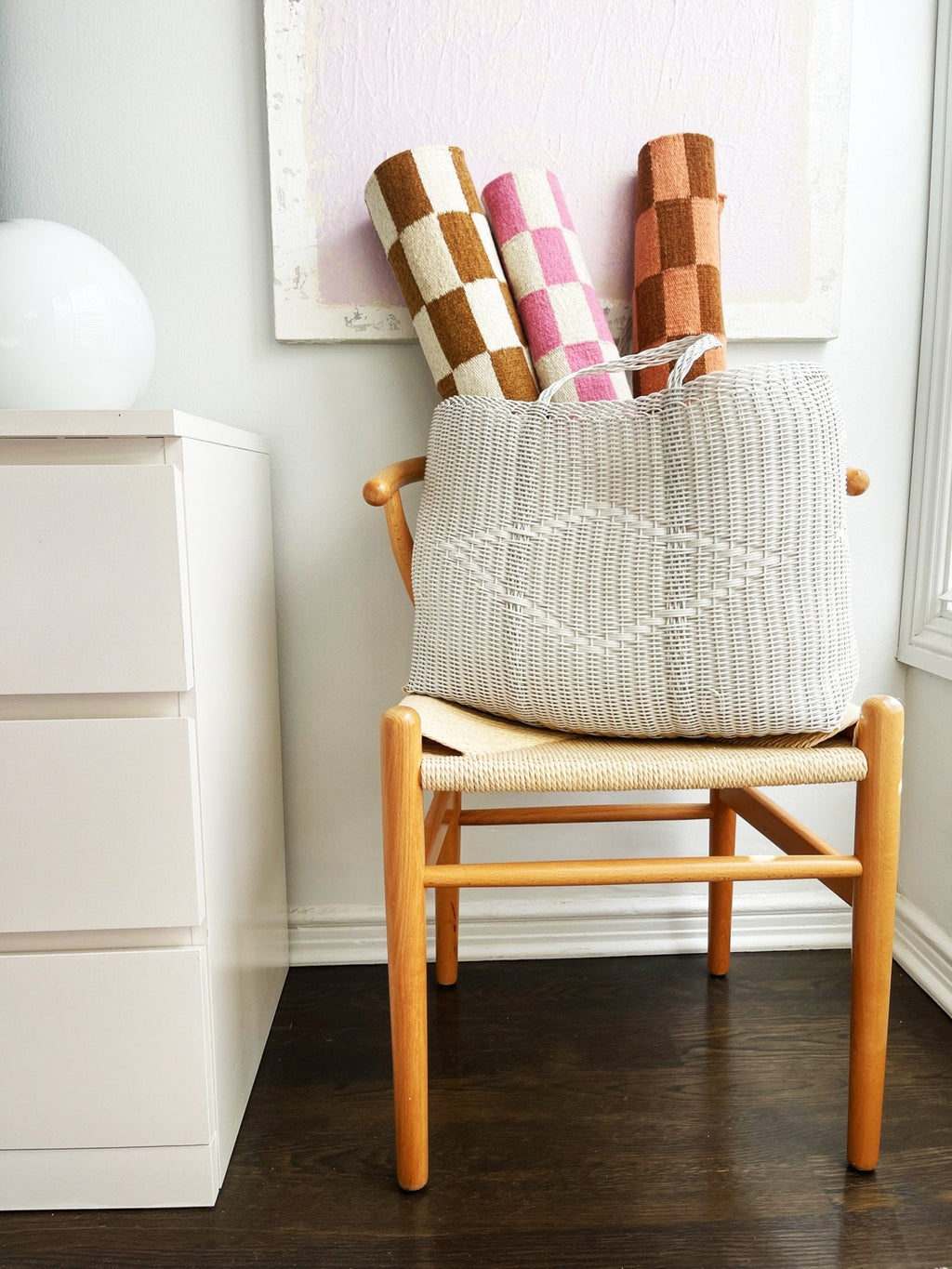 Zapotec Checkered Rug in Pink & Ivory