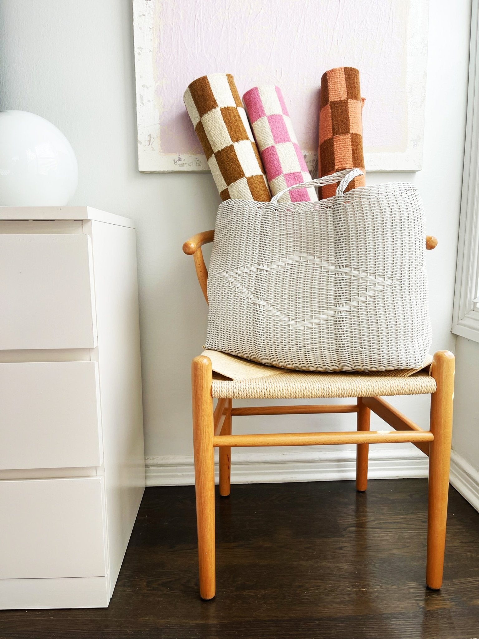 Zapotec Checkered Rug in Pink & Ivory