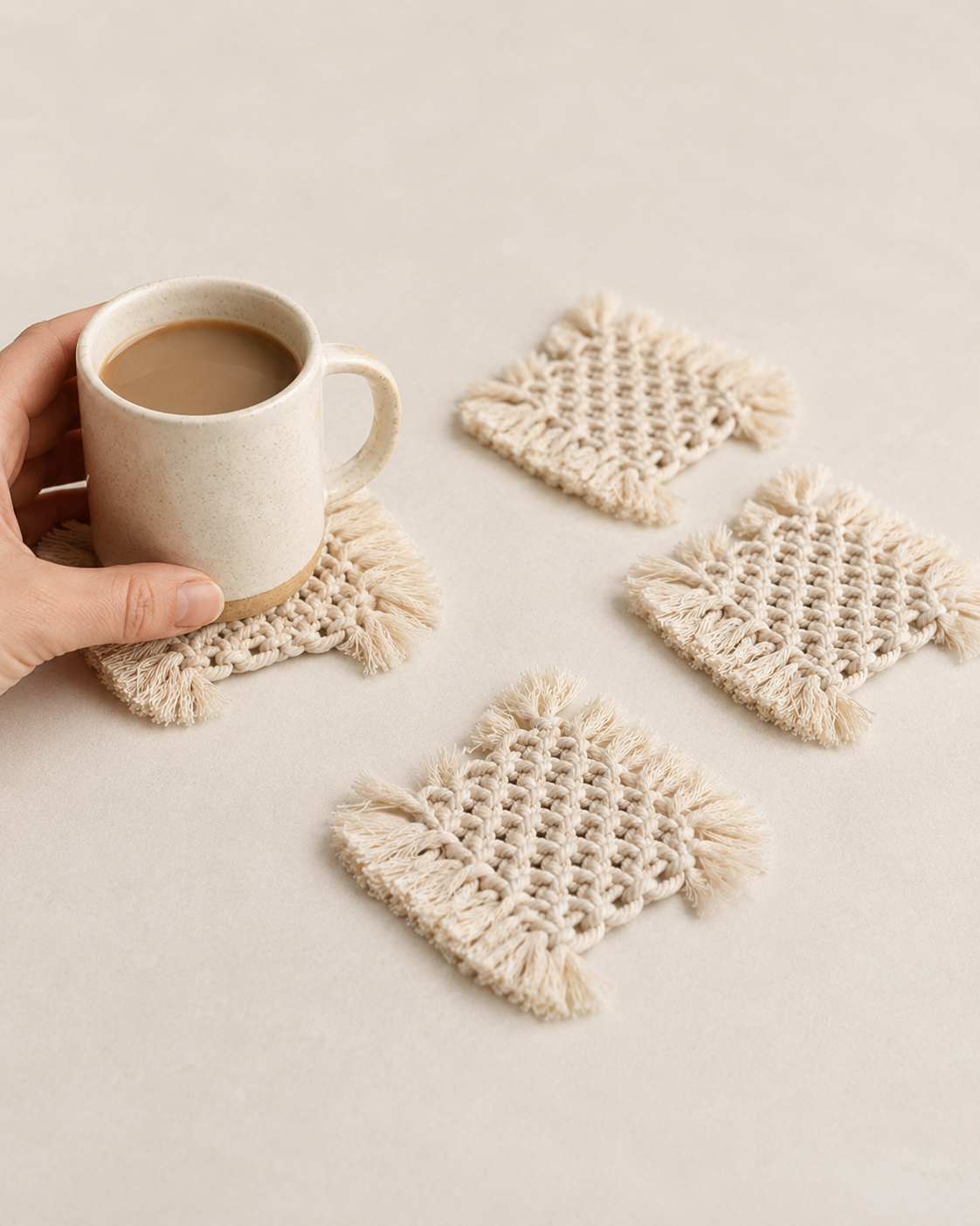 Knotted Macrame Coaster Set