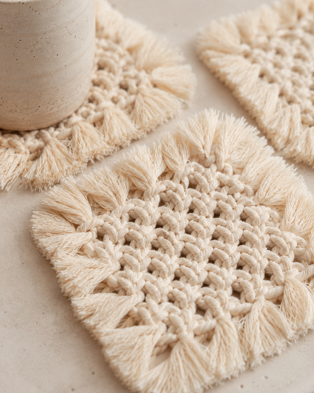 Knotted Macrame Coaster Set