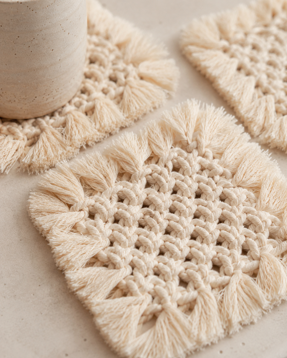 Knotted Macrame Coaster Set