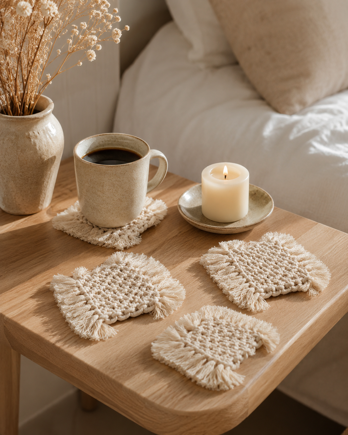 Knotted Macrame Coaster Set
