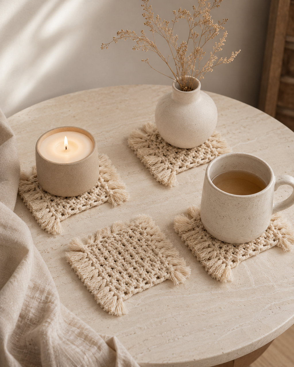 Knotted Macrame Coaster Set