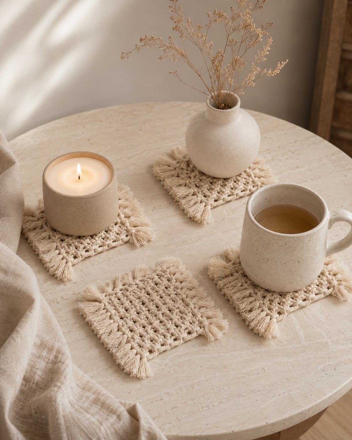 Knotted Macrame Coaster Set