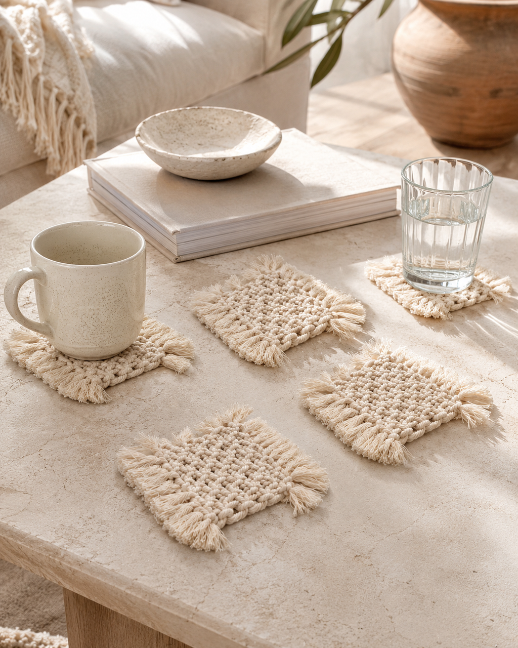 Knotted Macrame Coaster Set