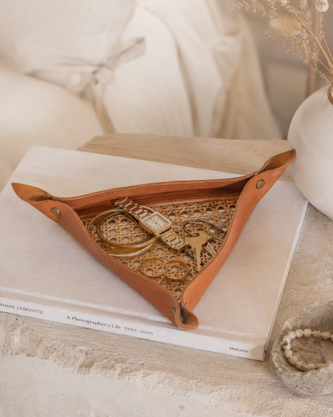 Leather and Cane Webbing Catch-all