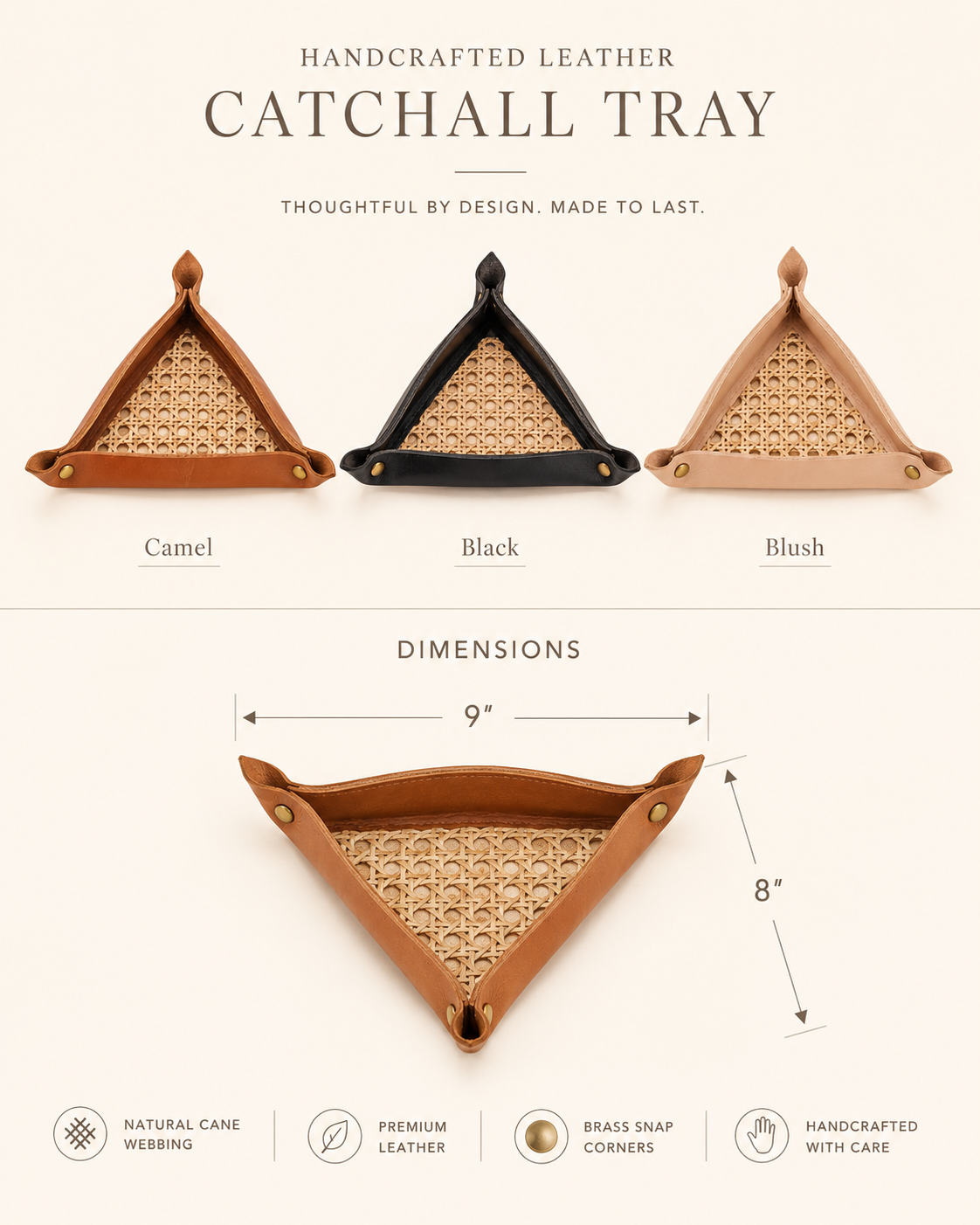 Leather and Cane Webbing Catch-all
