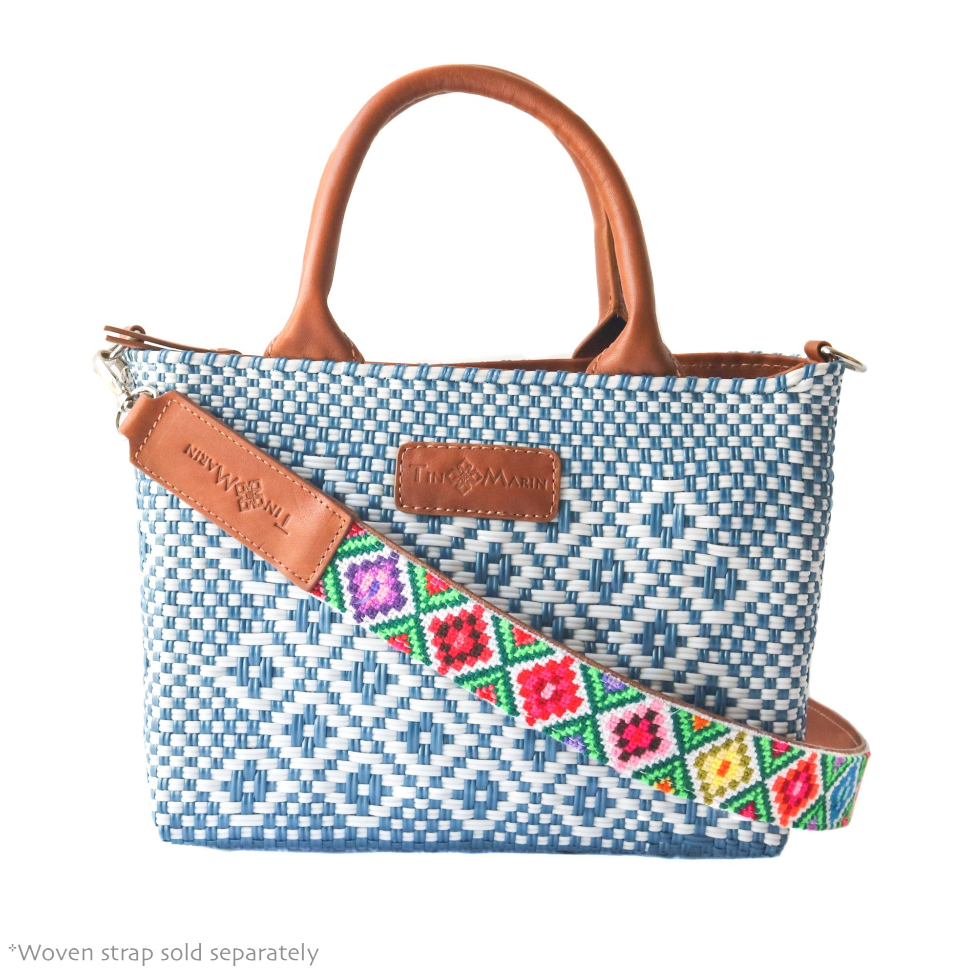 Marine Small Woven Crossbody Bag - Tan Leather