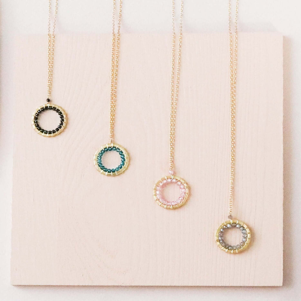 London Blue Quartz Halo Mini Gold Pendant