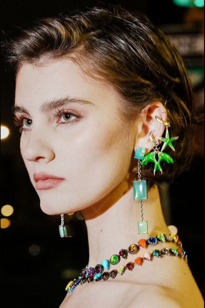 Luna Moth Enamel Ear Cuff (Silver)