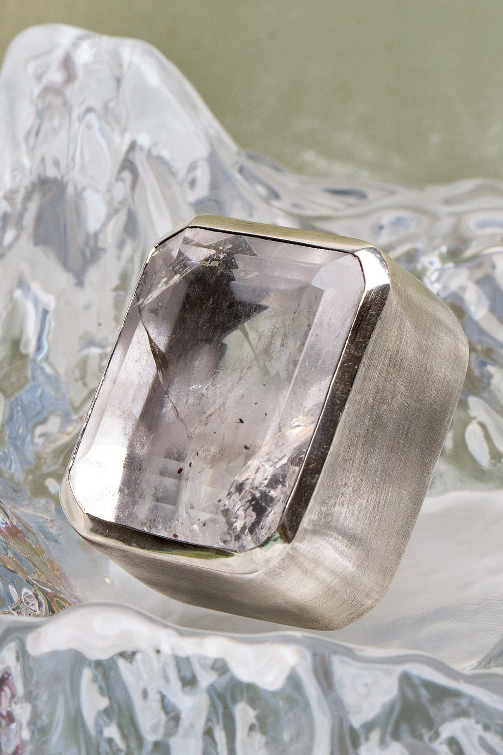 Square Goliath Ring in Striated Crystal (Silver) SHIPS IN FEBRUARY