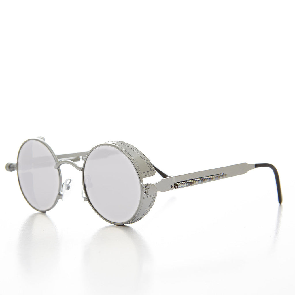 Round Steampunk Goggle Sunglass with Mirror Lenses - Orwell 3